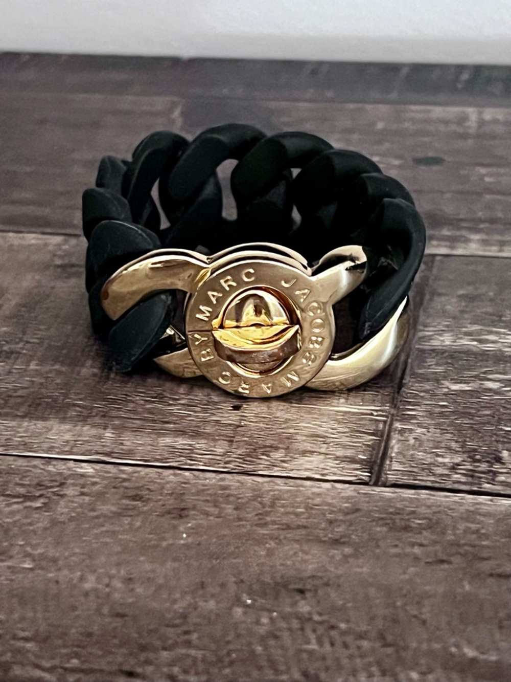 Marc Jacobs Black Chain-rubber band  Bracelet with Gold Accent